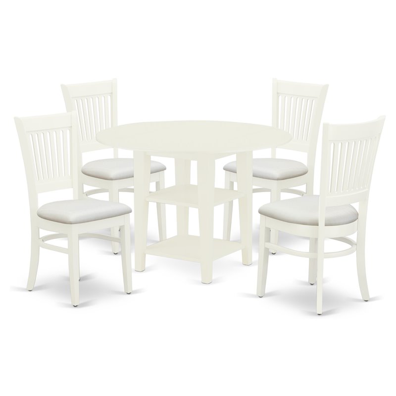 East West Furniture Sudbury 5-piece Wood Dinette Table Set in Linen White