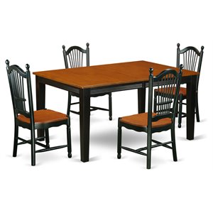 east west furniture quincy 5-piece wood dining room set in black/cherry