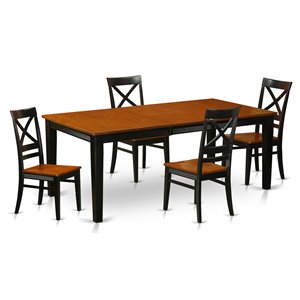 east west furniture quincy 5-piece wood dining table and chair set in black