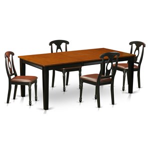 east west furniture quincy 5-piece wood dining table and chairs in black/cherry