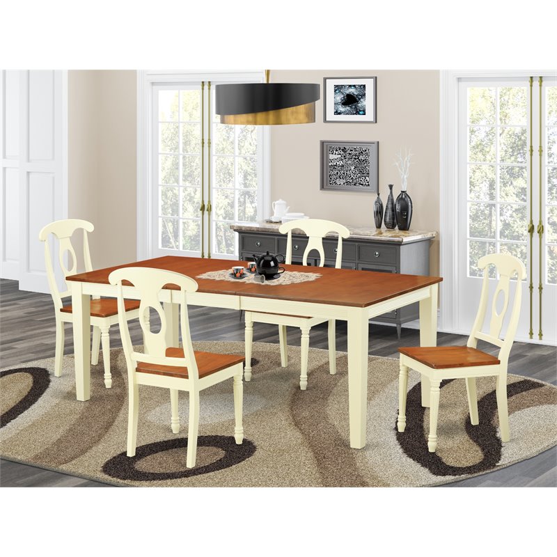 East West Furniture Quincy 5-piece Wood Dinette Table Set in Buttermilk/Cherry