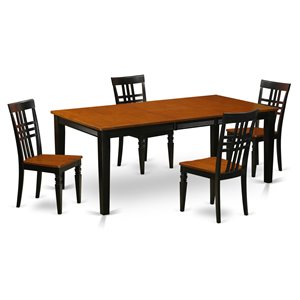 east west furniture quincy 5-piece wood table and dining chairs in black/cherry