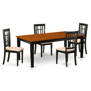 east west furniture quincy 5-piece wood dining set with fabric seat in black