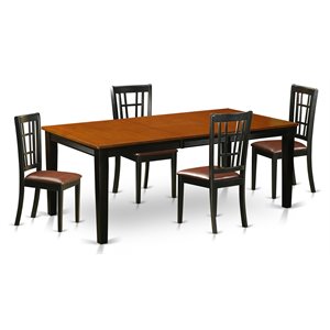 east west furniture quincy 5-piece chair and dining table set in black/cherry