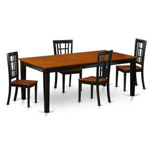 east west furniture quincy 5-piece wood chairs and dining table in black/cherry