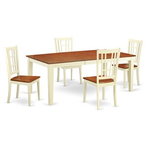 east west furniture quincy 5-piece wood table and dining chairs in cherry