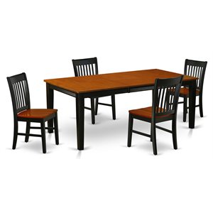 east west furniture quincy 5-piece dining set with rectangular table in black
