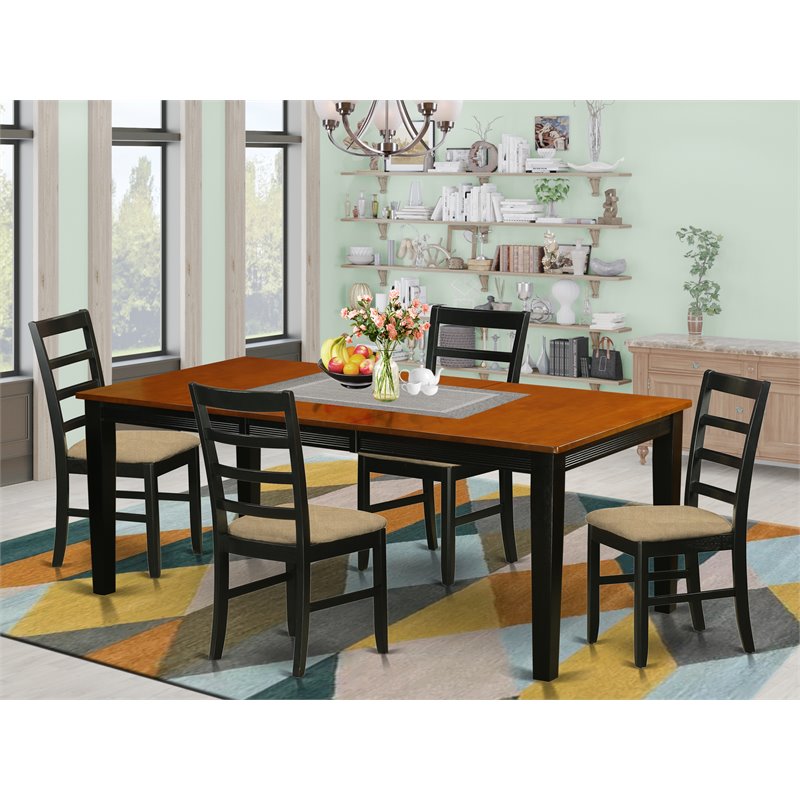 East West Furniture Quincy 5-piece Wood Dining Set in Black/Cherry