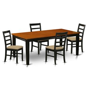 east west furniture quincy 5-piece wood dining set in black/cherry