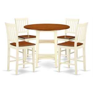 east west furniture sudbury 5-piece wood counter height dinette set in cherry