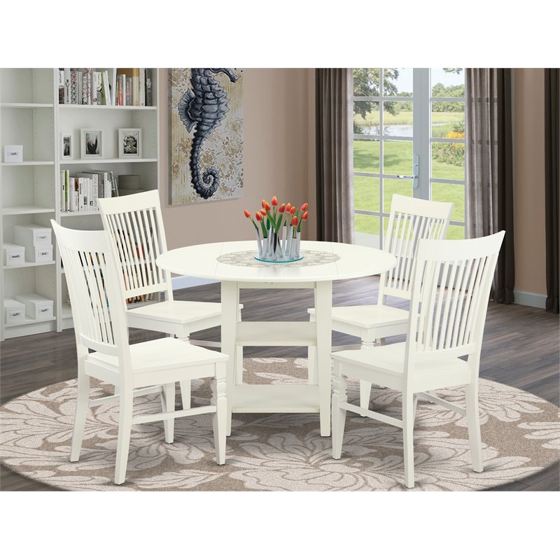 East West Furniture Sudbury 5-piece Wood Table and Dining Chairs in White