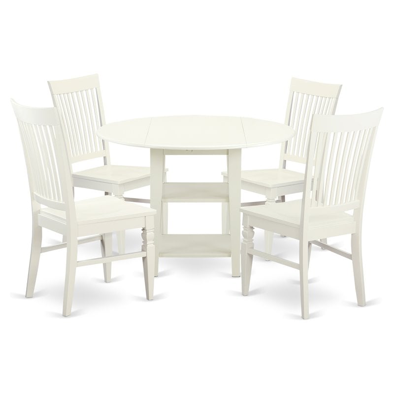 East West Furniture Sudbury 5-piece Wood Table and Dining Chairs in White