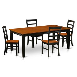 east west furniture quincy 5-piece wood kitchen table set in black/cherry