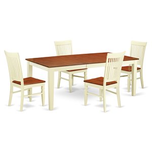 east west furniture quincy 5-piece wood dining set with round table in cherry