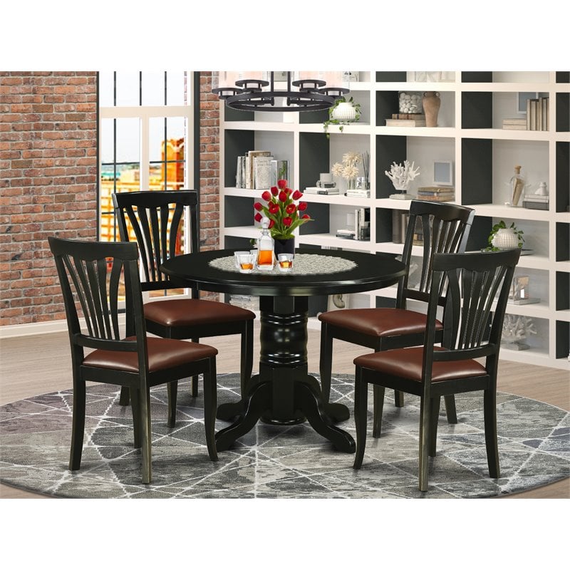 East West Furniture Shelton 5-piece Wood Dining Set with Leather Chairs in Black
