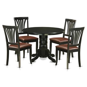 East West Furniture Shelton 5-piece Wood Dining Set with Leather Chairs in Black