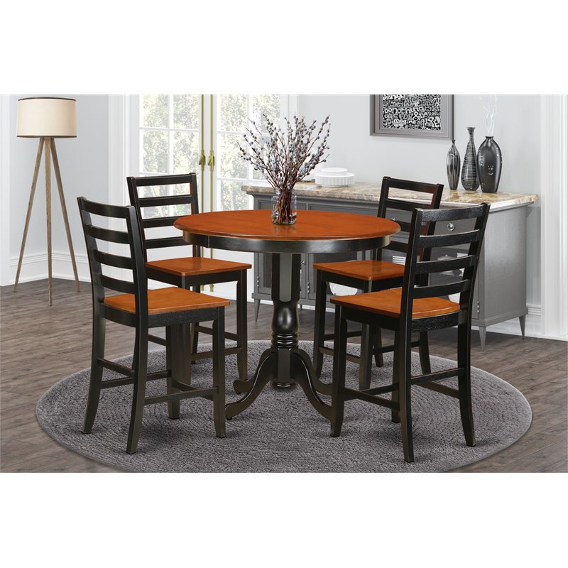 East West Furniture Trenton 5-piece Wood Kitchen Set in Black/Cherry