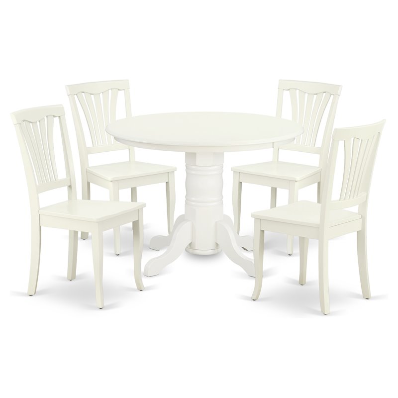 East West Furniture Shelton 5-piece Wood Dining Set in Linen White