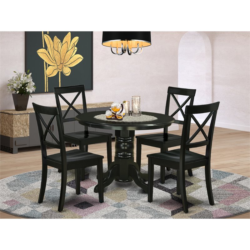 East West Furniture Shelton 5-piece Wood Dining Table Set in Black