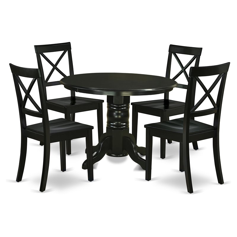 East West Furniture Shelton 5-piece Wood Dining Table Set in Black