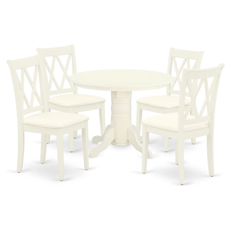 East West Furniture Shelton 5-piece Wood Dining Set with Linen Seat in White