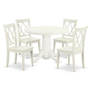 East West Furniture Shelton 5-piece Wood Dining Room Set in Linen White