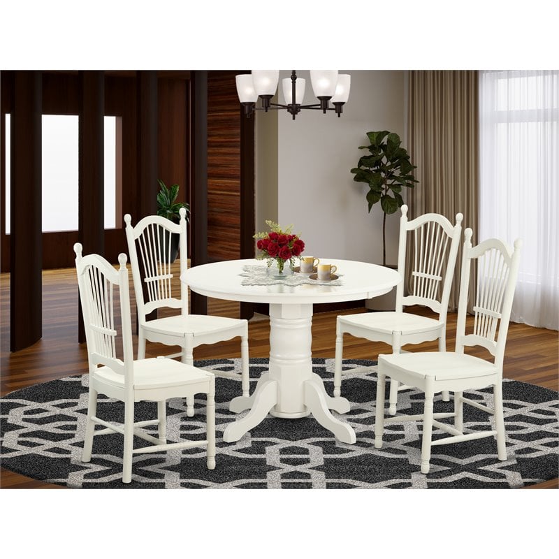 East West Furniture Shelton 5-piece Wood Dinette Set in Linen White