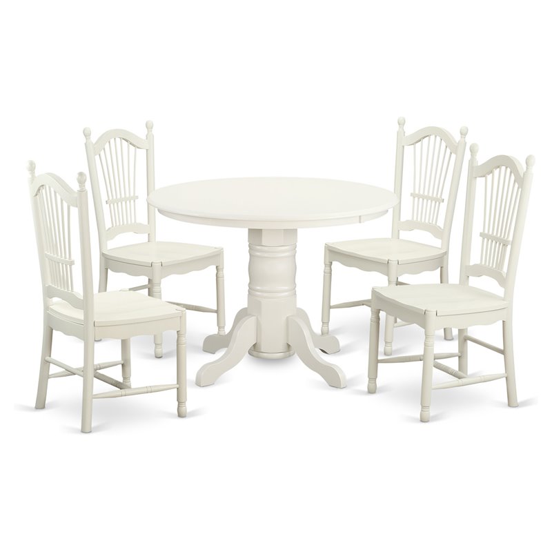 East West Furniture Shelton 5-piece Wood Dinette Set in Linen White