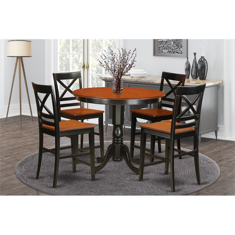 East West Furniture Trenton 3-piece Wood Dining Set in Black/Cherry