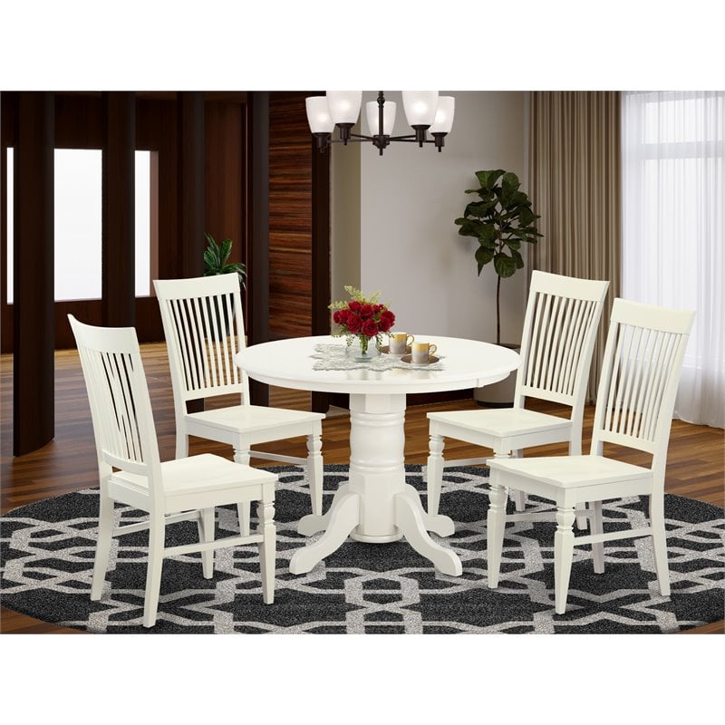 East West Furniture Shelton 5-piece Dinette Table and Chair Set in Linen White