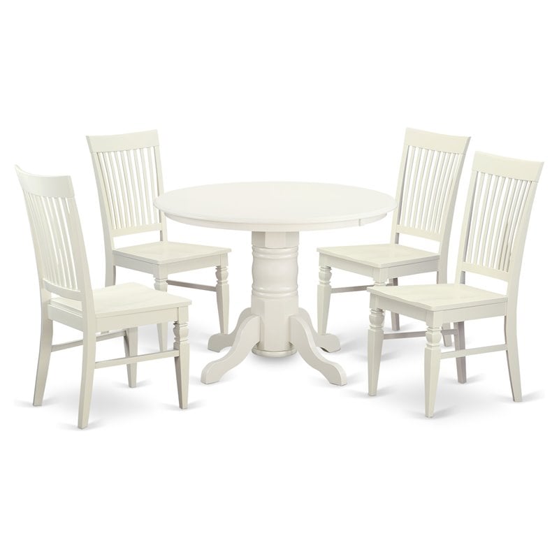 East West Furniture Shelton 5-piece Dinette Table and Chair Set in Linen White