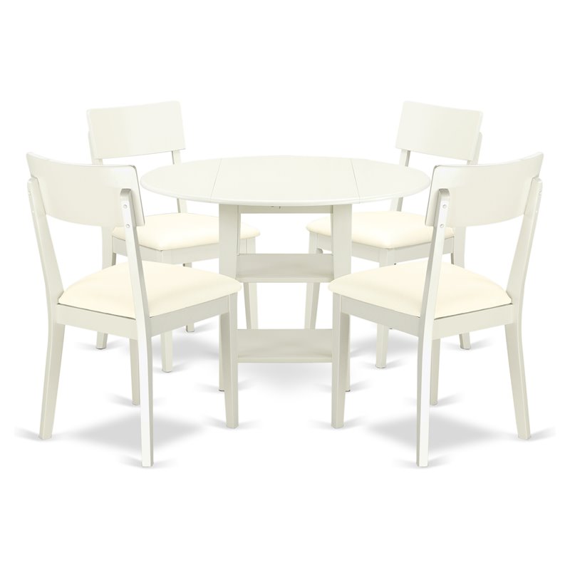 East West Furniture Sudbury 5-piece Wood Dining Set with Leather Seat in White