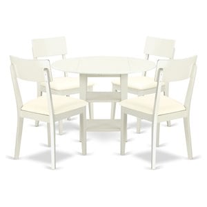 East West Furniture Sudbury 5-piece Wood Dining Set with Leather Seat in White