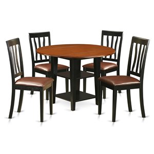 east west furniture sudbury 5-piece wood dining set with leather seat in black