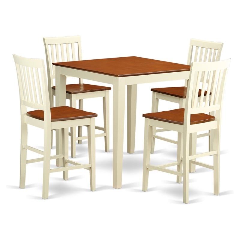 East West Furniture Vernon 5-piece Wood Dining Table Set in Buttermilk/Cherry