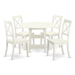 East West Furniture Sudbury 5-piece Wood Dining Room Set in Linen White