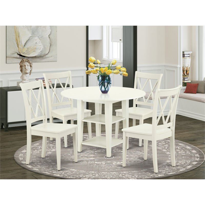 East West Furniture Sudbury 5-piece Wood Dining Set with Round Table in White