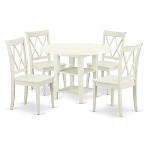 East West Furniture Sudbury 5-piece Wood Dining Set with Round Table in White