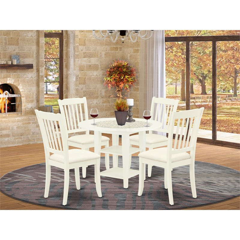 East West Furniture Sudbury 5-piece Wood Dining Set with Fabric Seat in White