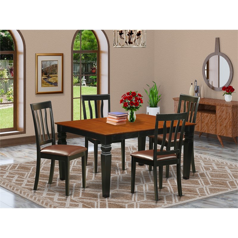 East West Furniture Weston 5-piece Wood Dinette Set in Black/Cherry
