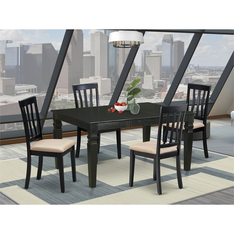 East West Furniture Weston 5-piece Traditional Wood Dinette Set in Black