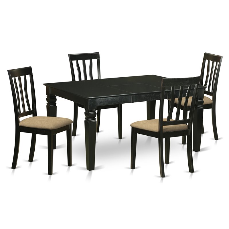 East West Furniture Weston 5-piece Traditional Wood Dinette Set in Black