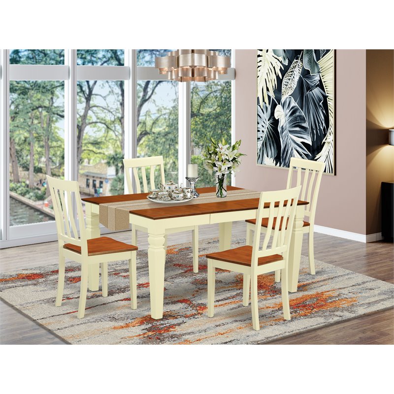 East West Furniture Weston 5-piece Wood Kitchen Set in Buttermilk/Cherry