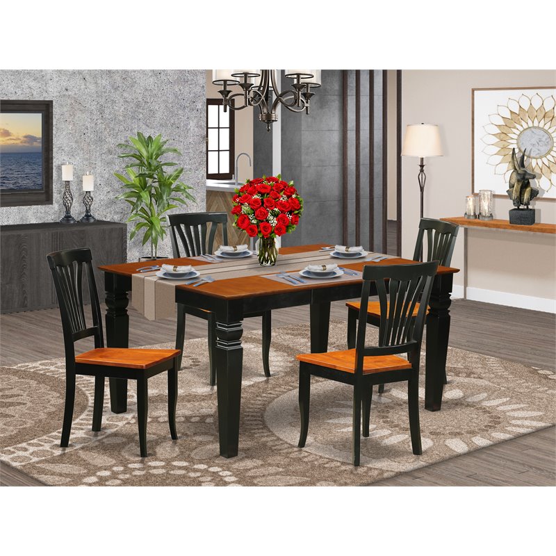 East West Furniture Weston 7-piece Wood Dining Set in Black/Cherry