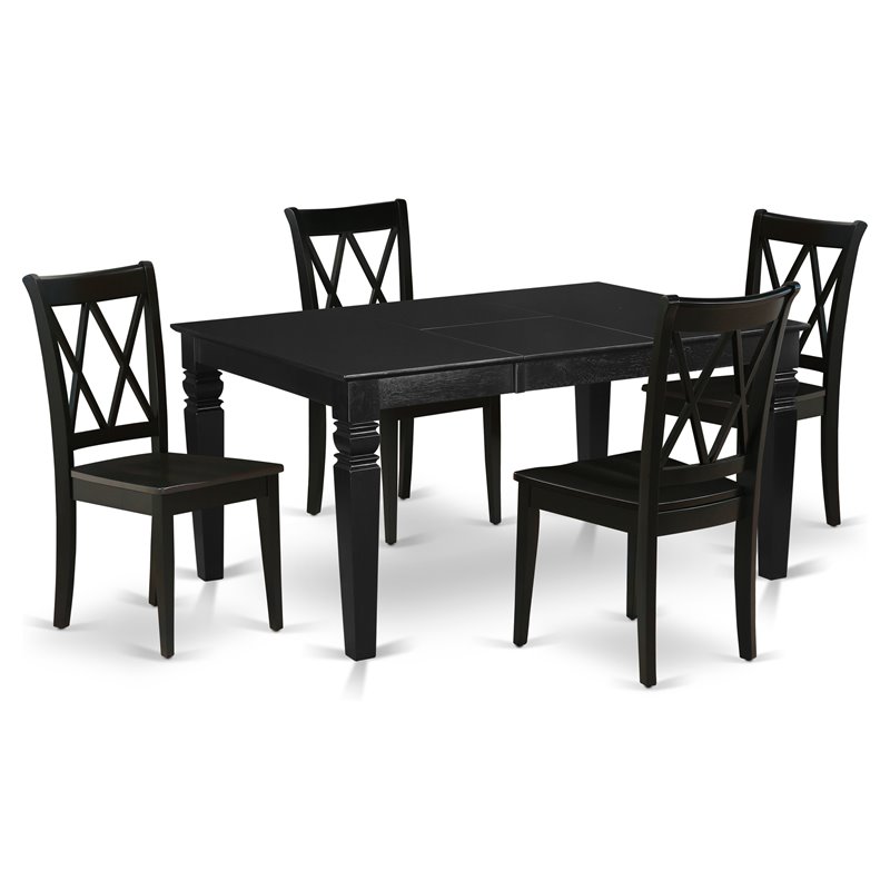 East West Furniture Weston 5-piece Wood Dining Set with Rectangle Table in Black