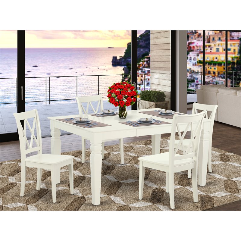 East West Furniture Weston 5-piece Wood Dining Room Set in Linen White