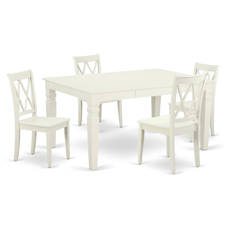 East West Furniture Weston 5-piece Wood Dining Room Set in Linen White
