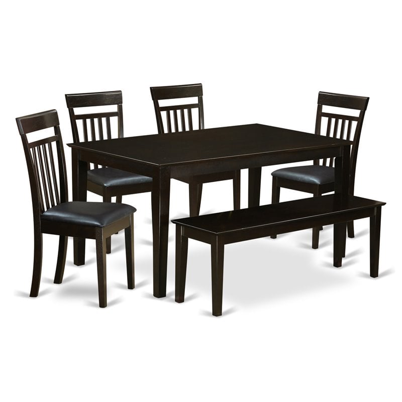 East West Furniture Capri 6-piece Wood Kitchen Table Set in Cappuccino