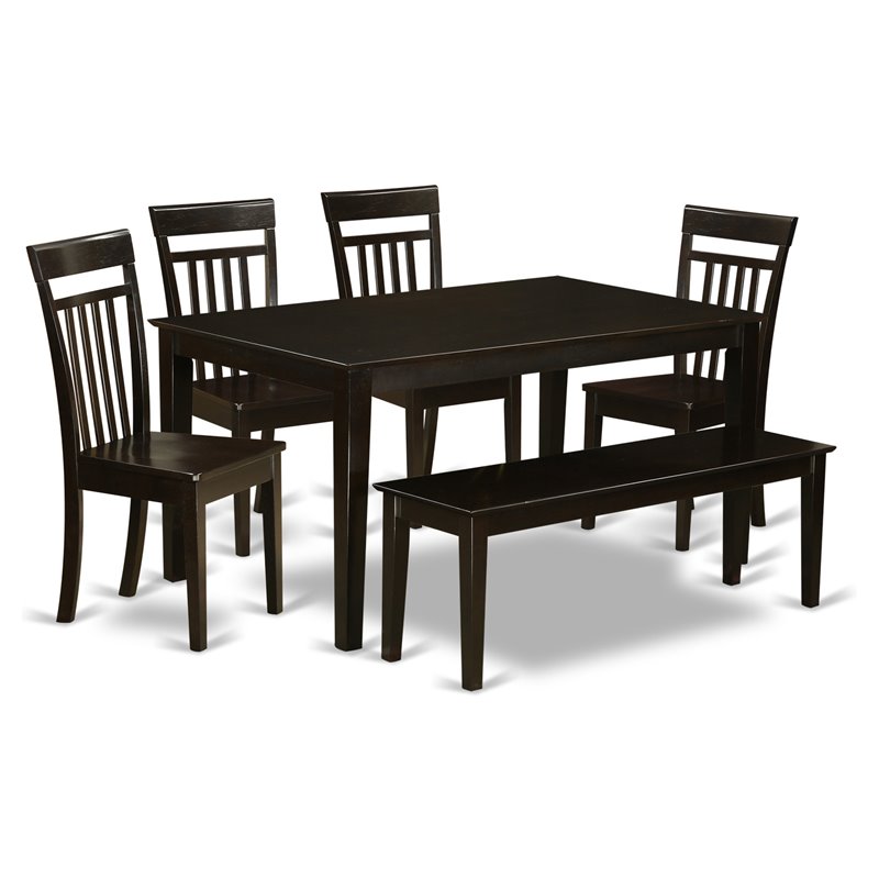 East West Furniture Capri 6-piece Wood Kitchen Set with Bench in Cappuccino