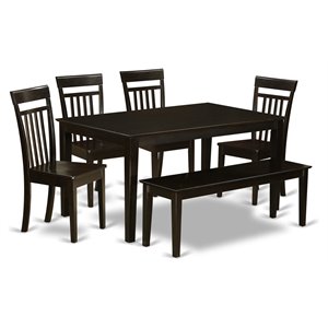 East West Furniture Capri 6-piece Wood Kitchen Set with Bench in Cappuccino